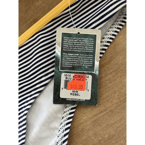 Eidon Womens Rebel Bikini Bottom Swimwear Navy Blue Stripe Size M NEW - Picture 3 of 4